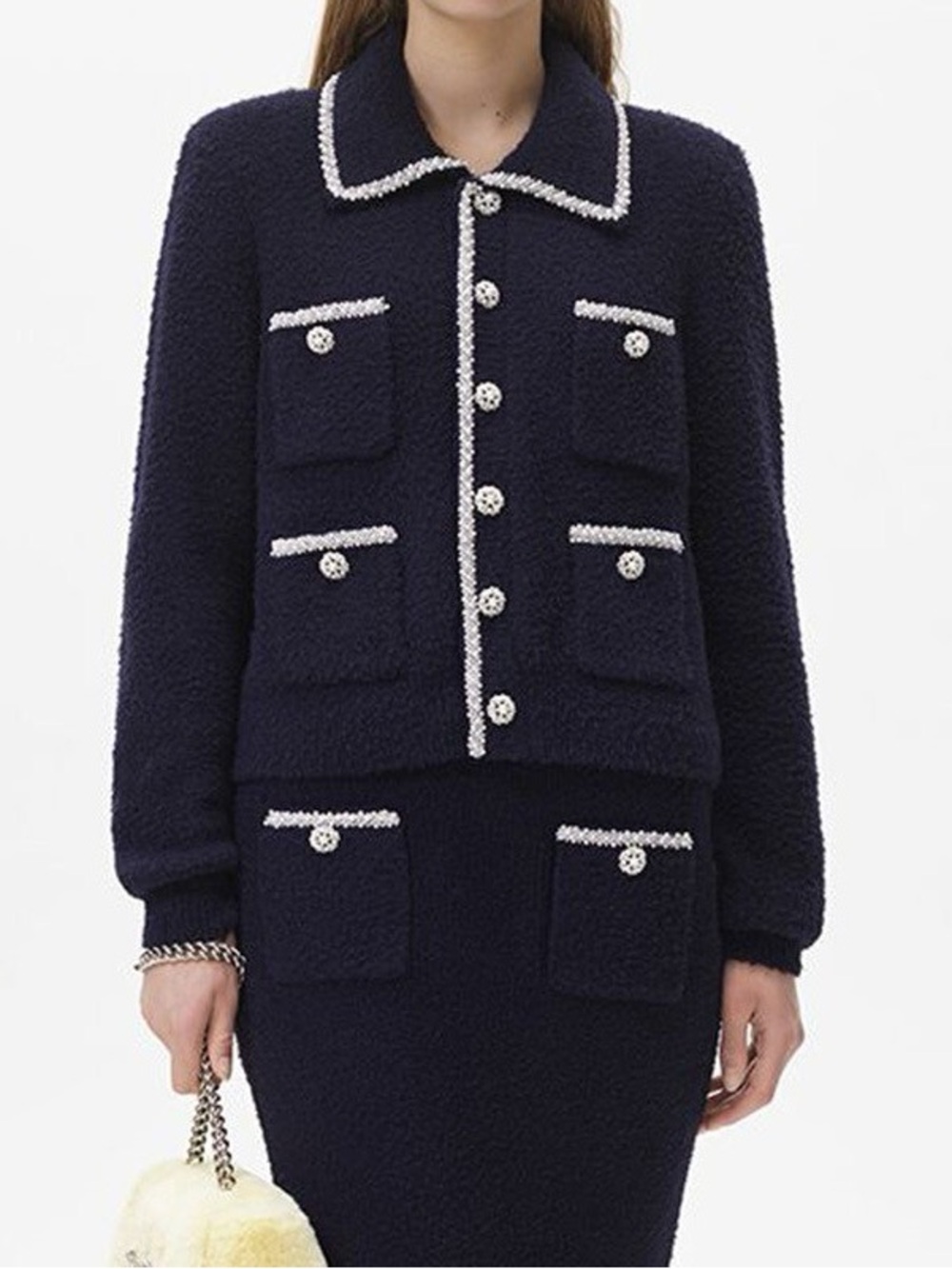 self-portrait Navy Soft Knit Cardigan pearl/jewel embroidered M